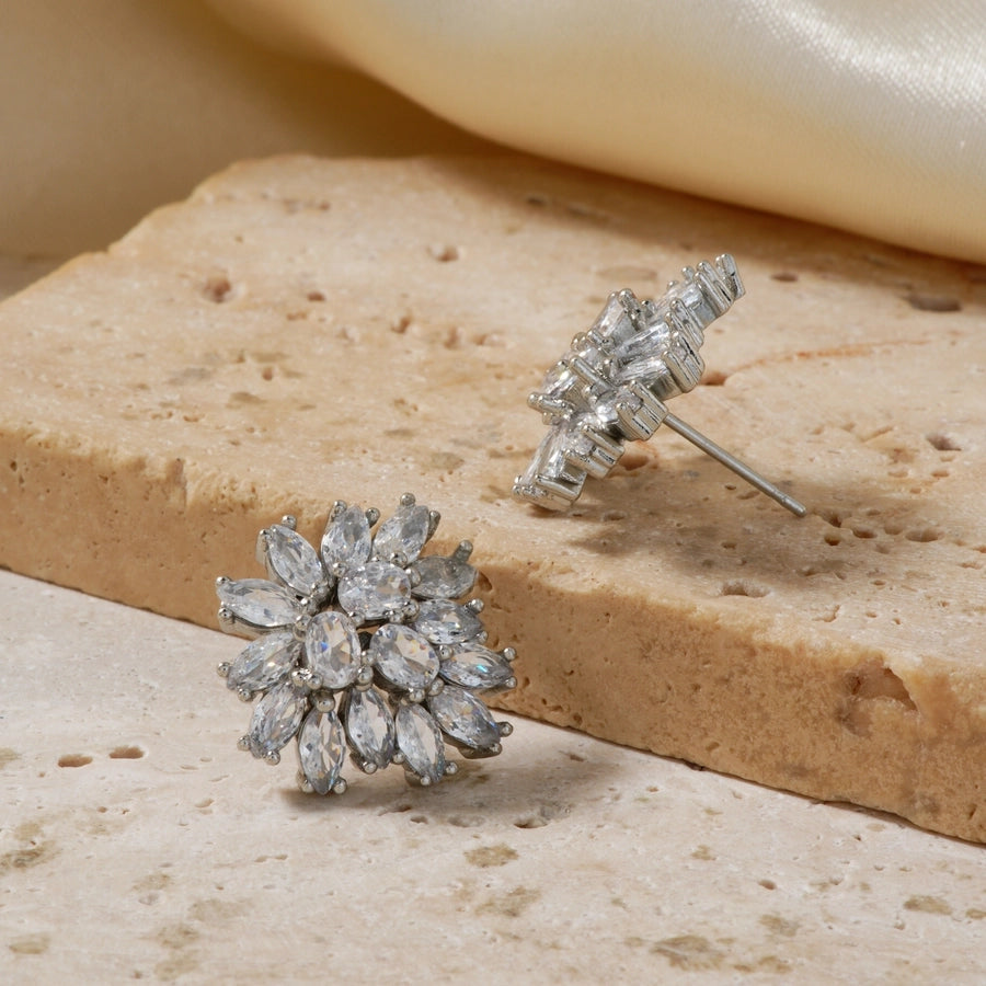 1 Pair Glam Pastoral Shiny Floral Inlay Copper Zircon K Gold Plated Rhodium Plated Ear Studs