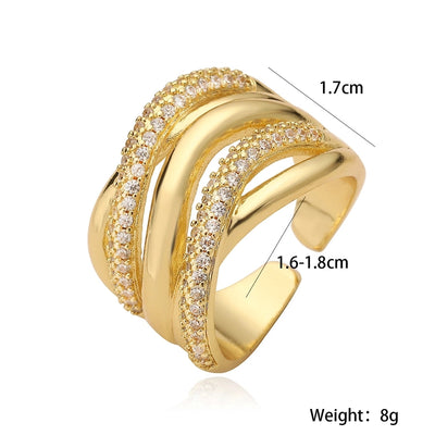 Copper Plating Inlay Geometric Zircon Open Rings