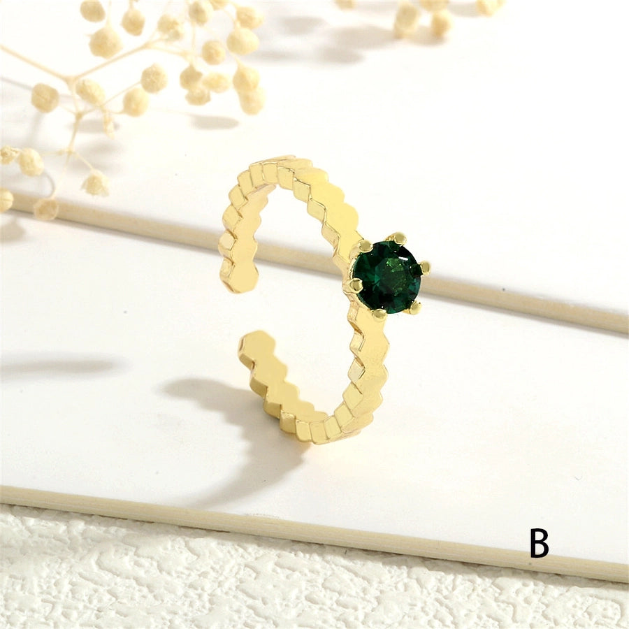 Copper Inlay Round Zircon Open Rings