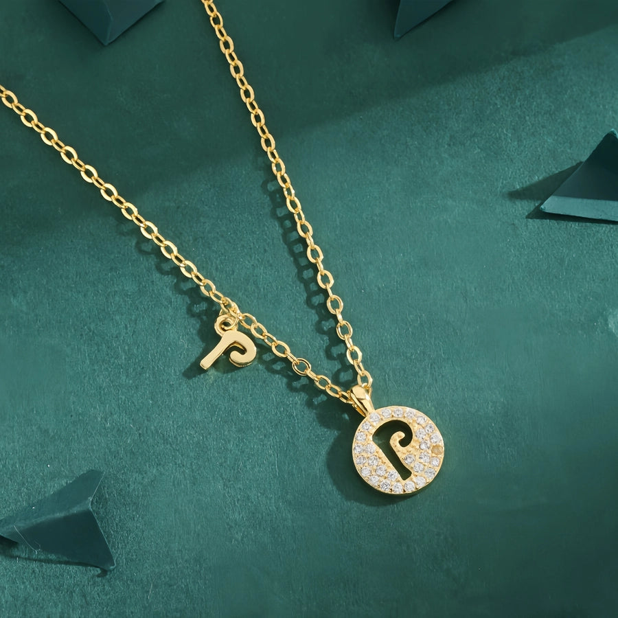 Copper 18K Gold Plated Inlay Letter Zircon Pendant Necklace