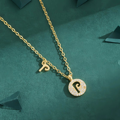 Copper 18K Gold Plated Inlay Letter Zircon Pendant Necklace