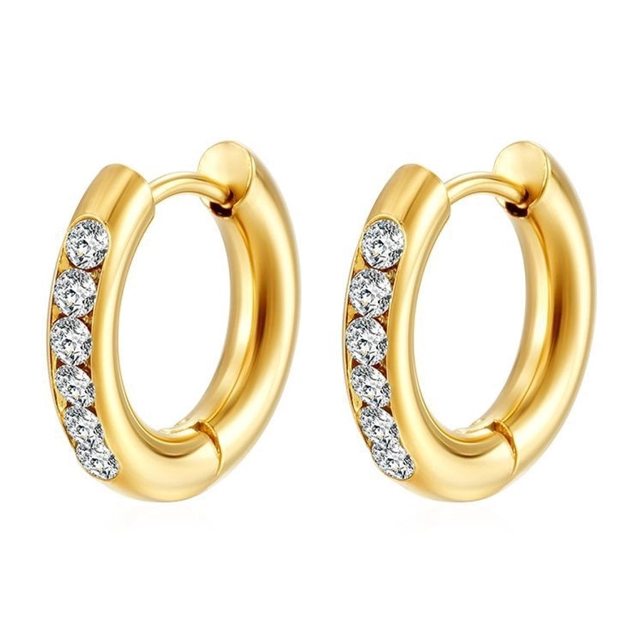 1 Pair Simple Style Solid Color Plating Inlay 304 Stainless Steel Zircon 18K Gold Plated Earrings