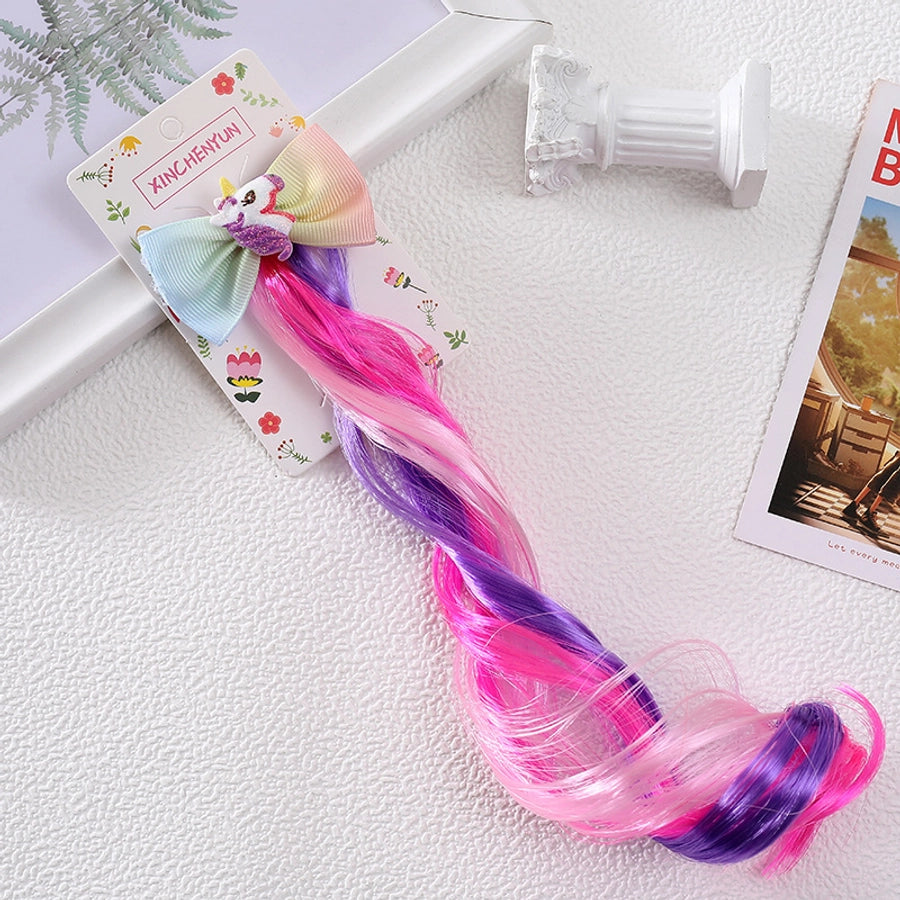Rainbow Wig Glitter Gradient Hairpin Haircord Hairband Children's Wig Bow Wig Hairpin