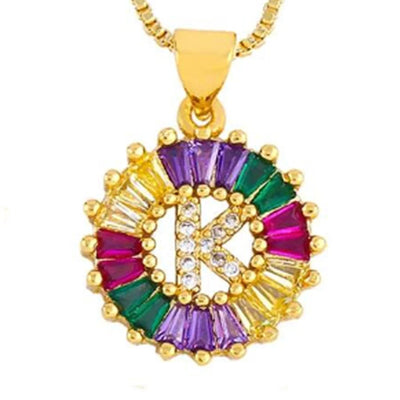 Copper 18K Gold Plated Plating Inlay Letter Zircon Pendant Necklace