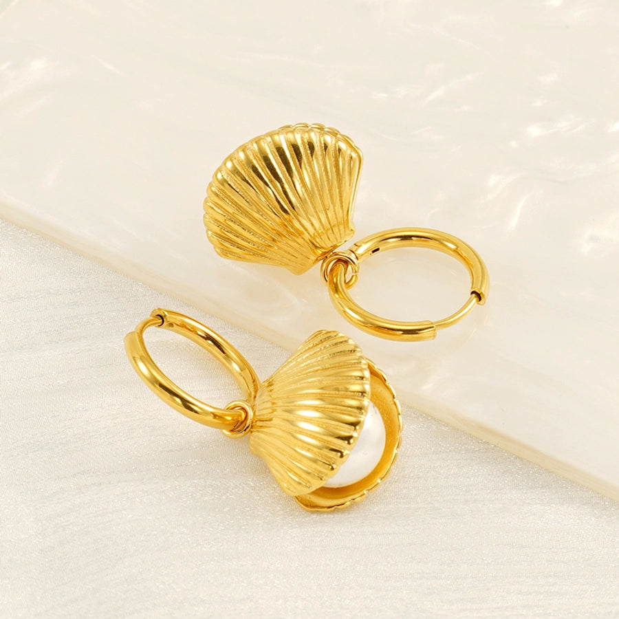 Jewelry IG Style Shell 304 Stainless Steel Artificial Pearls 18K Gold Plated Inlay Rings Earrings Necklace