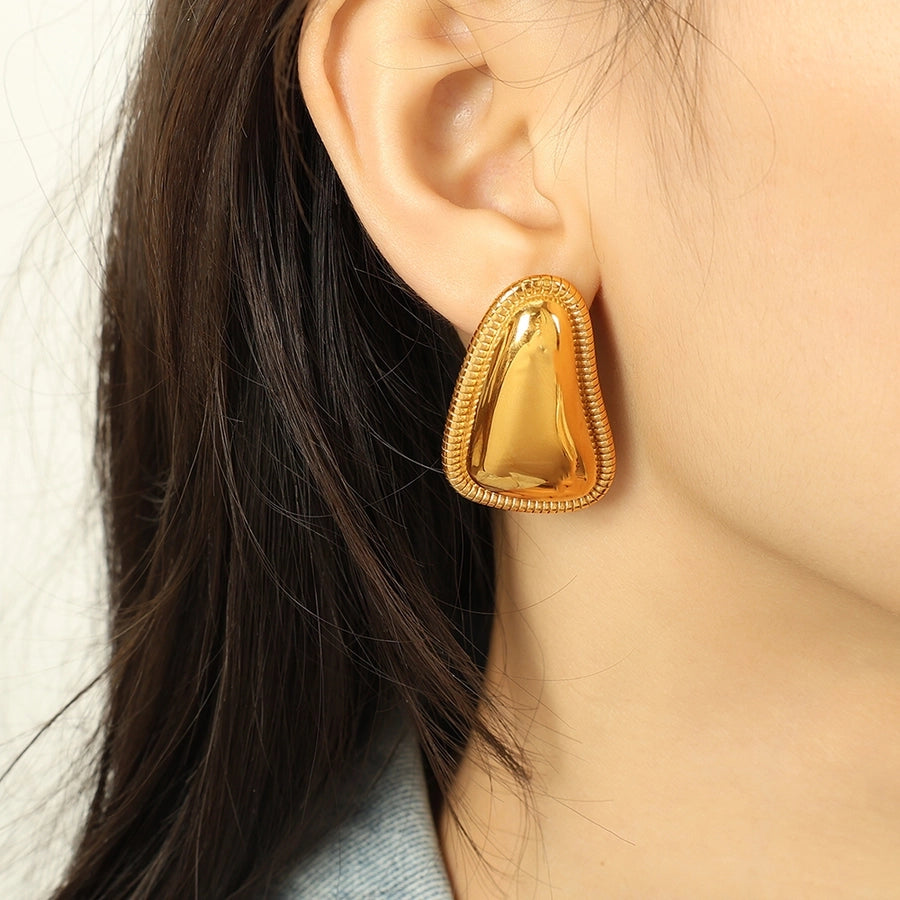 1 Pair IG Style Retro French Style Geometric Polishing Plating 304 Stainless Steel 18K Gold Plated Ear Studs