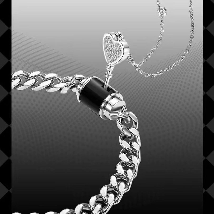 Romantic Heart Shape Titanium Steel Cuban Link Chain Curb Chain cable chain Bracelets In Bulk