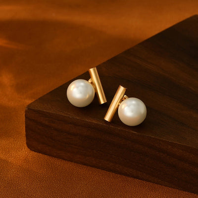 1 Pair Elegant Sweet Simple Style Round Square Inlay Copper Freshwater Pearl Zircon 18K Gold Plated Ear Studs