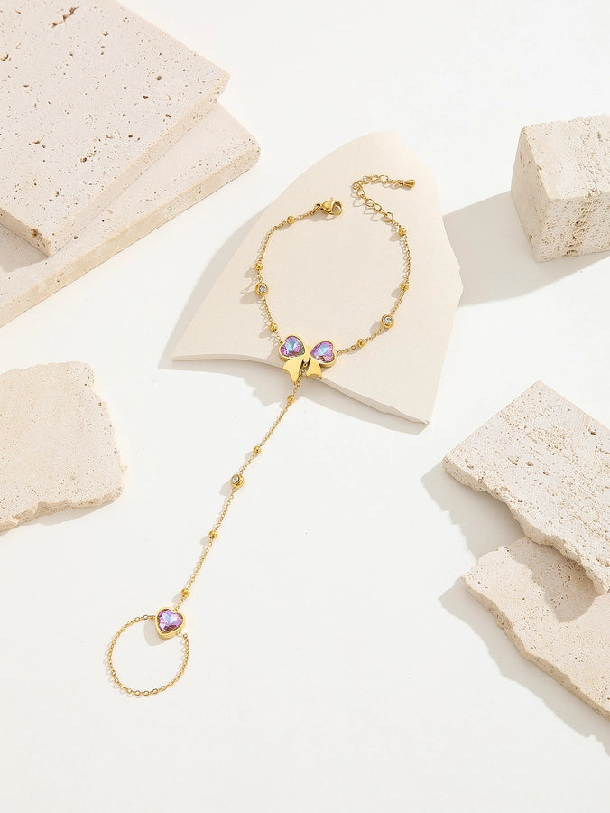 Simple Style Classic Style Petal Butterfly Bow Knot Titanium Steel 18K Gold Plated Rhinestones Bracelets In Bulk