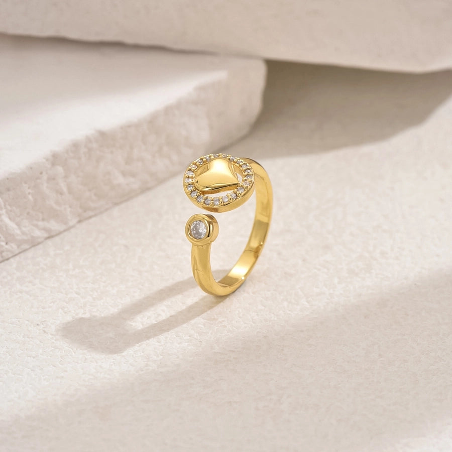 A Copper-Plated Gold Glossy Heart Inlaid Zircon Bow XINGX Sweet Light Luxury Daily Date Gift Women's Ring