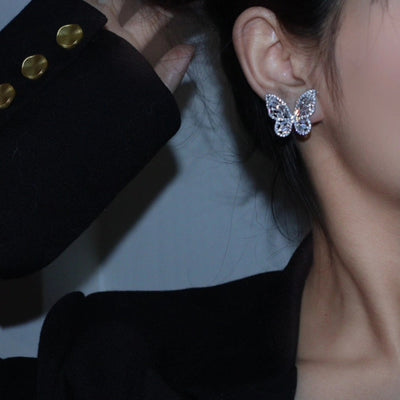 Light luxury high-grade butterfly mosquito coil ear clip without pierced women's super flash Mori style fresh earrings summer fashion