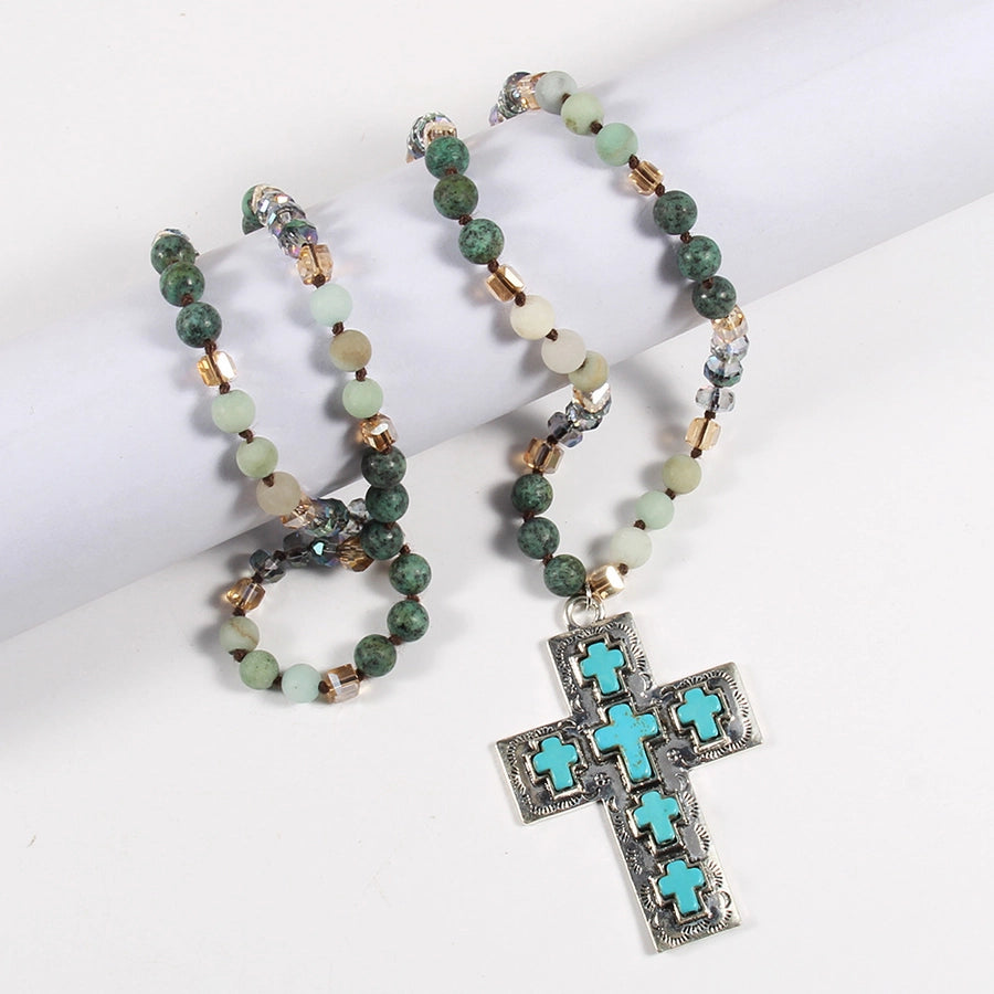 Vintage Style Vacation Cross Beaded Chain Pendant Necklace In Bulk