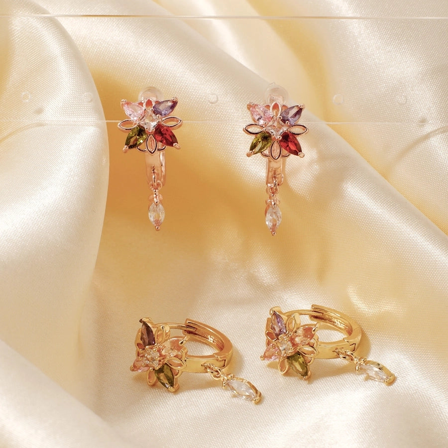 1 Pair Elegant Glam Shiny Cat Inlay Copper Zircon K Gold Plated Rhodium Plated Earrings