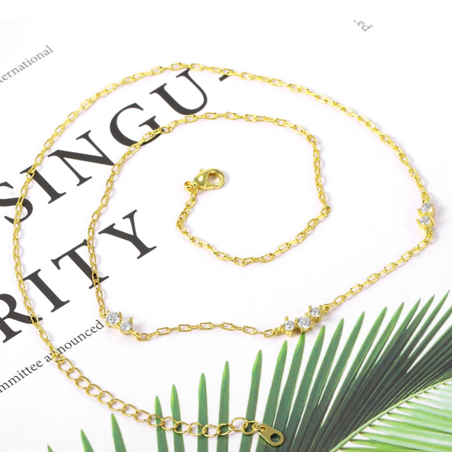 Copper 18K Gold Plated Inlay Solid Color Zircon Necklace