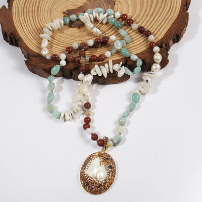 Bohemian Geometric natural stone Beaded Chain Pendant Necklace In Bulk