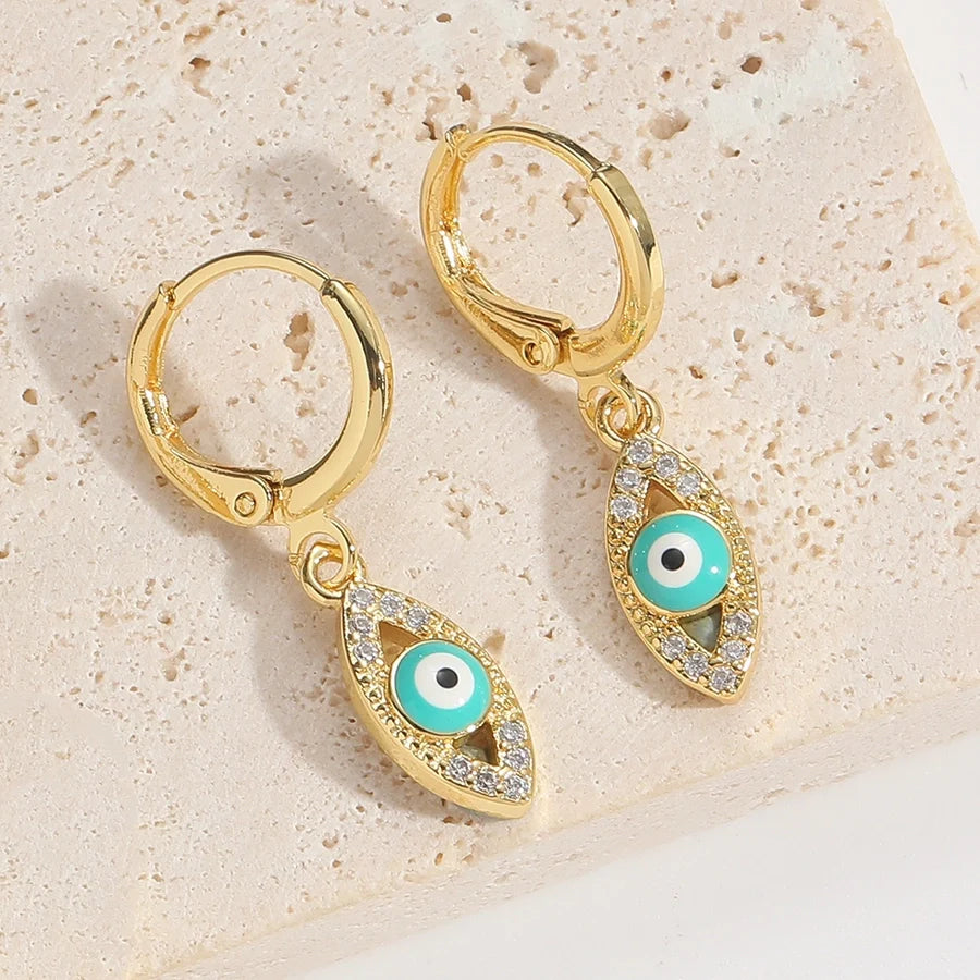 1 Pair Elegant Simple Style Commute Animal Devil's Eye Enamel Inlay Copper Zircon 14K Gold Plated Drop Earrings Earrings