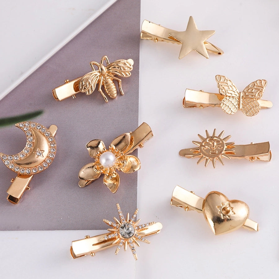 fashion moon butterfly metal handmade inlay artificial pearls artificial diamond hair clip 1 piece