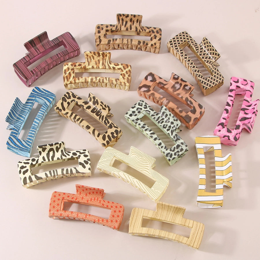 retro leopard plastic printing hair claws 1 piece