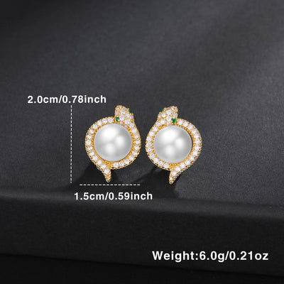 1 Pair Elegant Luxurious Shiny Snake Inlay Copper Artificial Pearls Zircon 18K Gold Plated White Gold Plated Ear Studs