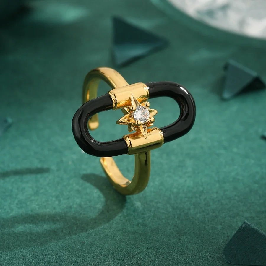 Jewelry Vintage Style Geometric Copper Zirconia 18K Gold Plated Open Rings