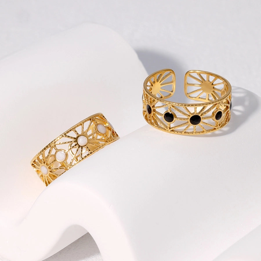 Jewelry Glam Retro French Style Geometric 304 Stainless Steel 18K Gold Plated Enamel Stainless Steel Rings