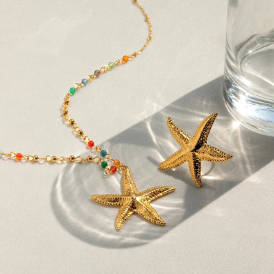 Jewelry Simple Style Classic Style Starfish 304 Stainless Steel 18K Gold Plated Rings Necklace