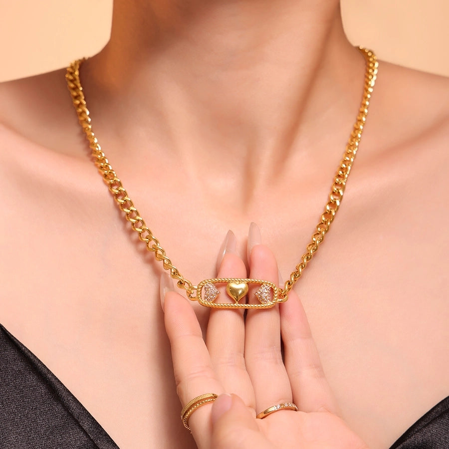 Jewelry Elegant Luxurious Vacation Heart Shape Lightning Titanium Steel Rhinestones 18K Gold Plated Plating Inlay Jewelry Set