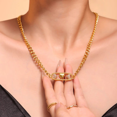 Jewelry Elegant Luxurious Vacation Heart Shape Lightning Titanium Steel Rhinestones 18K Gold Plated Plating Inlay Jewelry Set