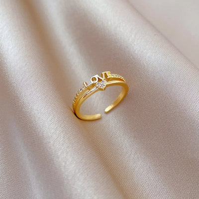 Titanium Steel Brass Gold Plated Inlay Letter Zircon Brass Rings