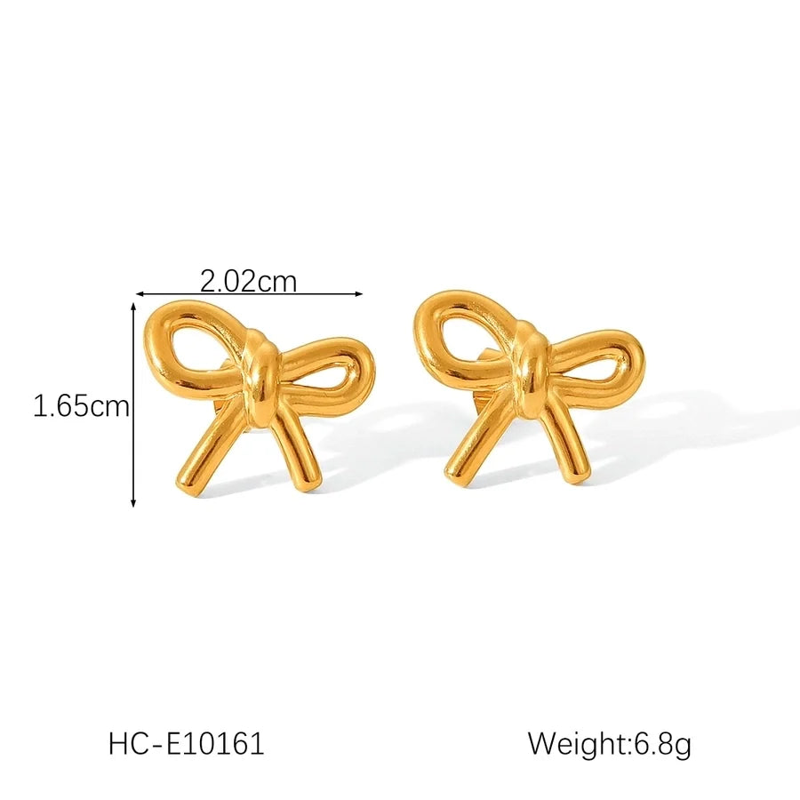 1 Pair IG Style French Style Heart Shape Bow Knot Thread 304 Stainless Steel Titanium Steel 18K Gold Plated Ear Studs
