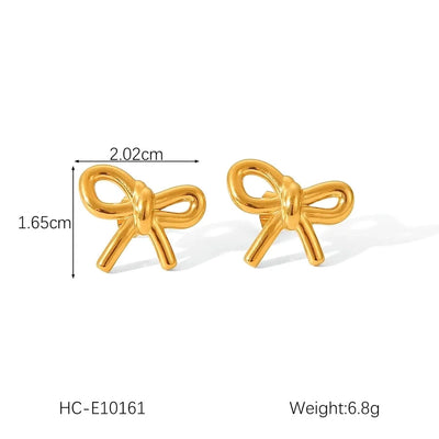 1 Pair IG Style French Style Heart Shape Bow Knot Thread 304 Stainless Steel Titanium Steel 18K Gold Plated Ear Studs