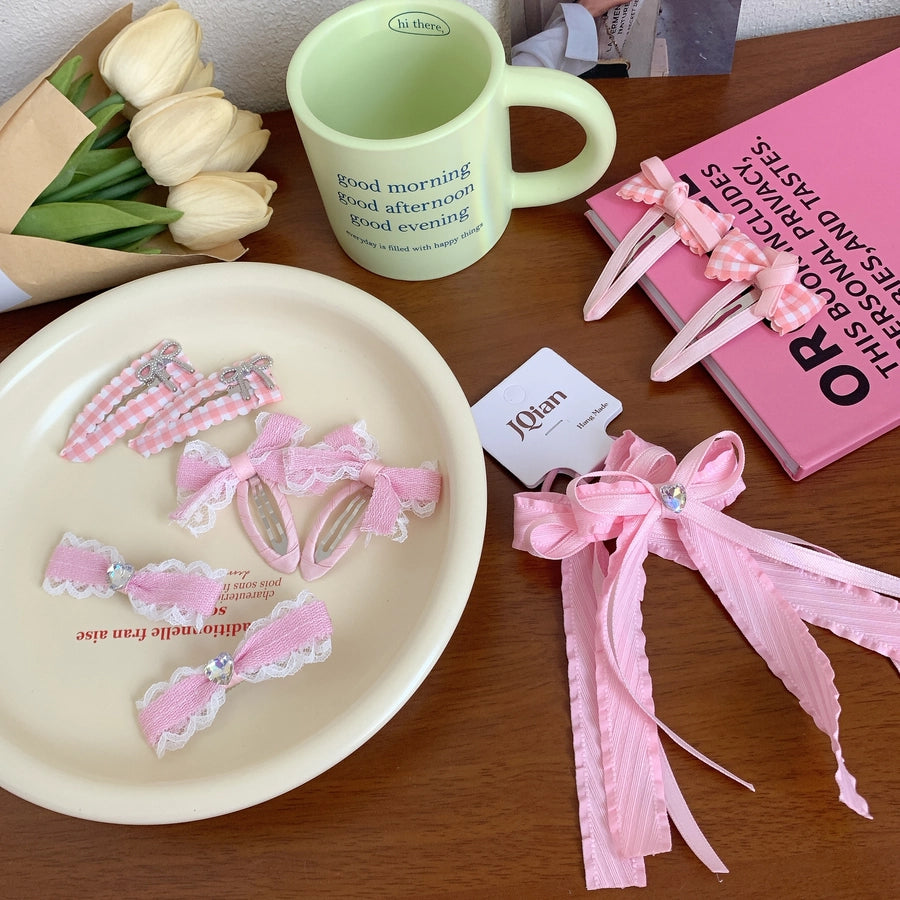 Women's Sweet Bow Knot Cloth Inlay Rhinestones Hair Clip Hair Tie