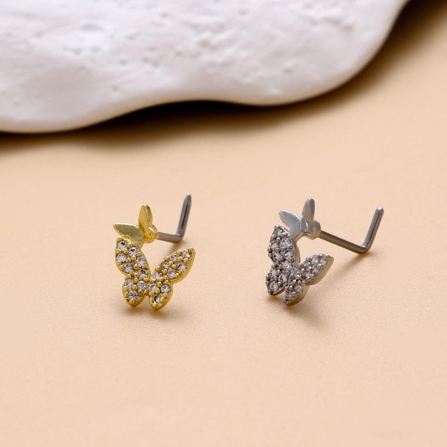 1 Piece Nose Rings & Studs Classic Style Cross Butterfly Copper Polishing Plating Zircon 18K Gold Plated Nose Rings & Studs