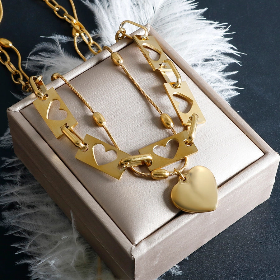 Jewelry IG Style Simple Style Commute Heart Shape 304 Stainless Steel Hollow Out Bracelets Necklace