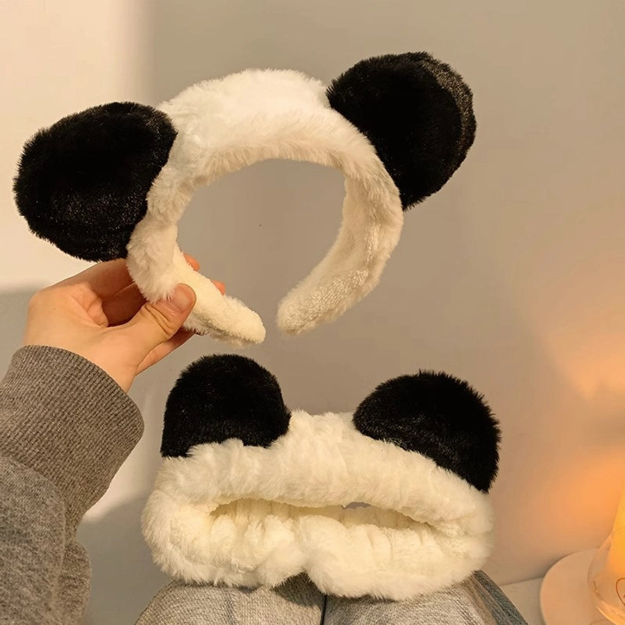 Cute cartoon plush panda ear headband facial mask for washing autumn and winter wide-brimmed hair band female Net Red