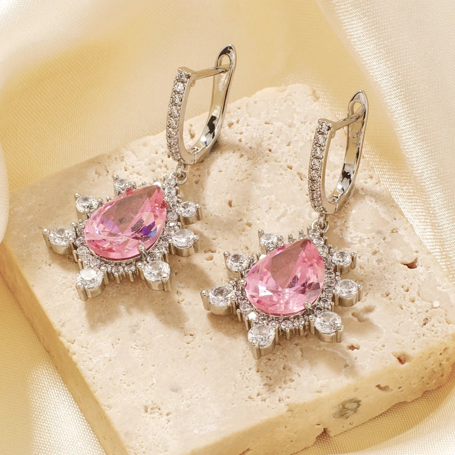 1 Pair Elegant Shiny Korean Style Geometric Water Droplets Flower Inlay Copper Glass Zircon K Gold Plated Rhodium Plated Ear clip