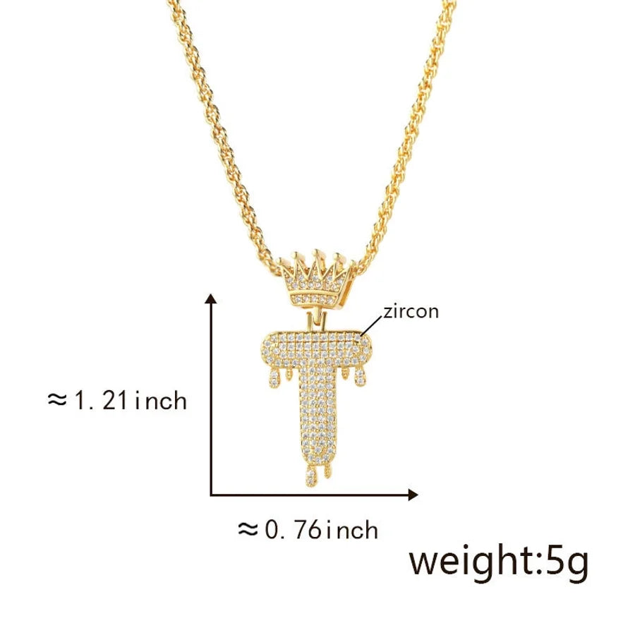 Copper Hemp flowers chain 18K Gold Plated Letter Zirconia Pendant Necklace