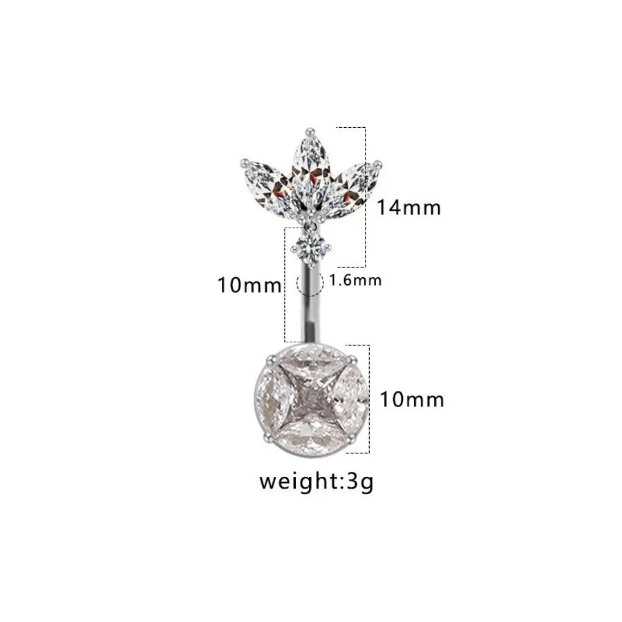 1 Piece Belly Rings Hip-Hop Sexy Heart Shape 316 Stainless Steel  Copper Plating Zircon White Gold Plated Gold Plated