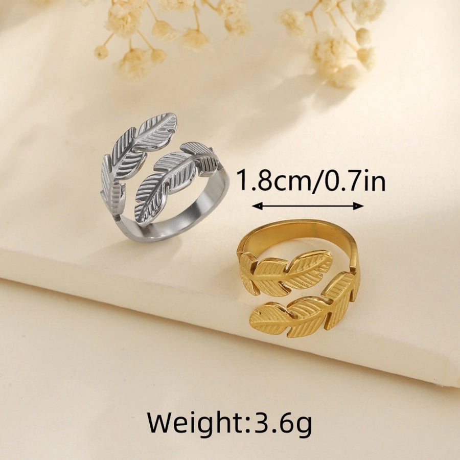 Jewelry Elegant Leaves Feather 304 Stainless Steel Open Rings
