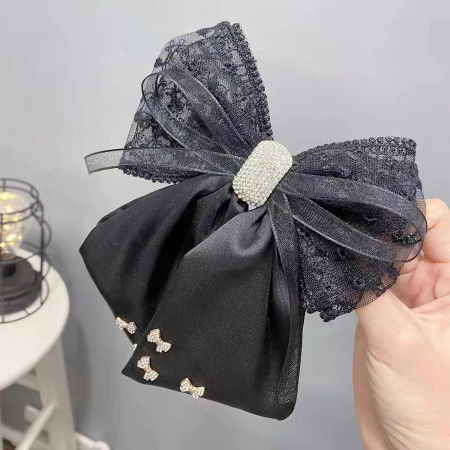 Women's Simple Style Classic Style Bow Knot satin Gauze Inlay Rhinestones hair buckle