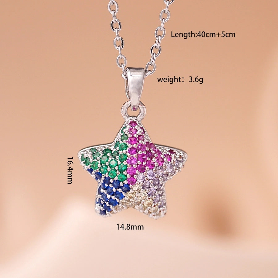 Jewelry Glam IG Style Pentagram 304 Stainless Steel Copper Zircon Inlay Pendant Necklace