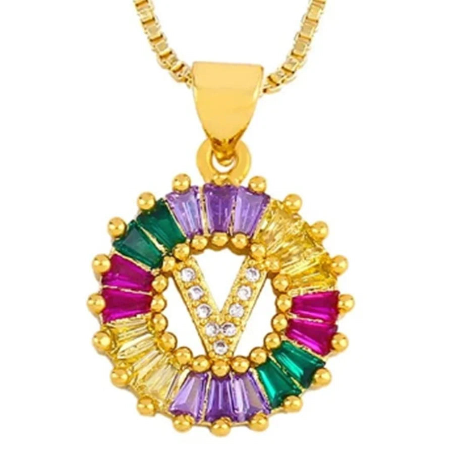 Copper 18K Gold Plated Plating Inlay Letter Zircon Pendant Necklace