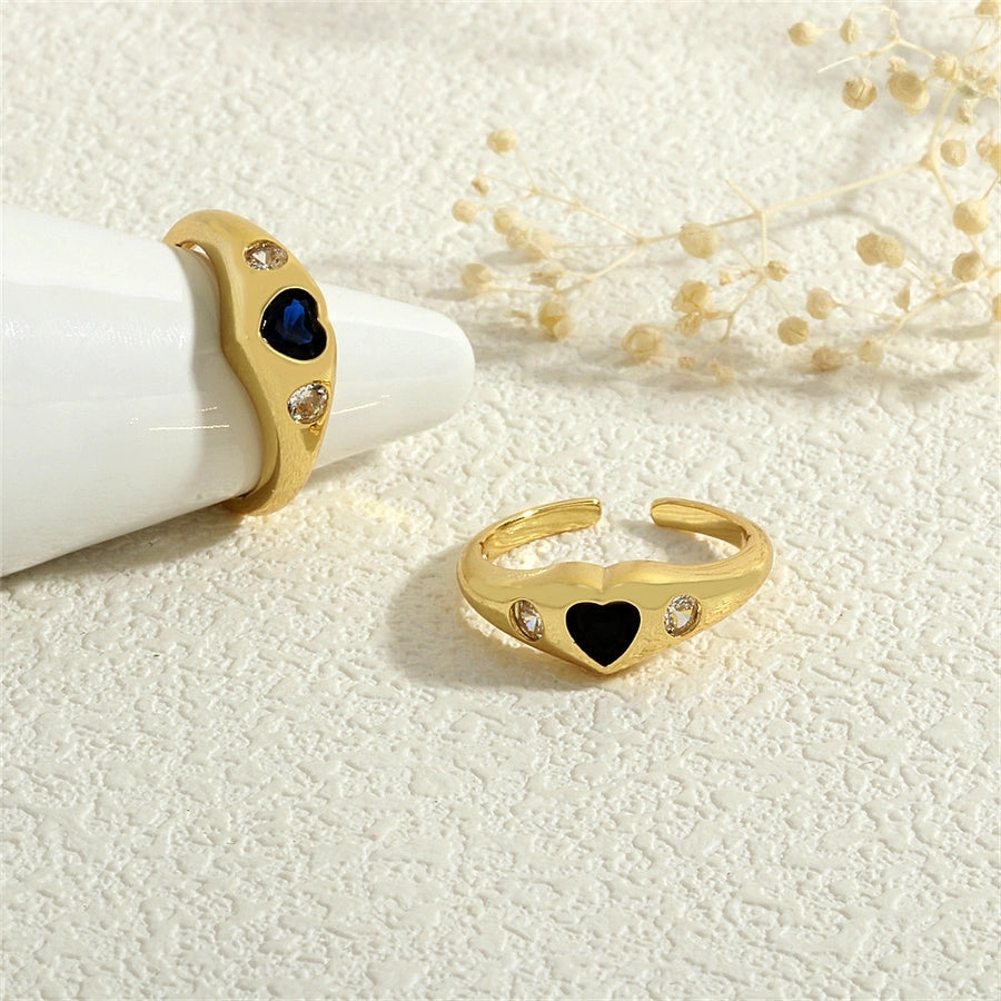Copper Inlay Heart Shape Zircon Open Rings