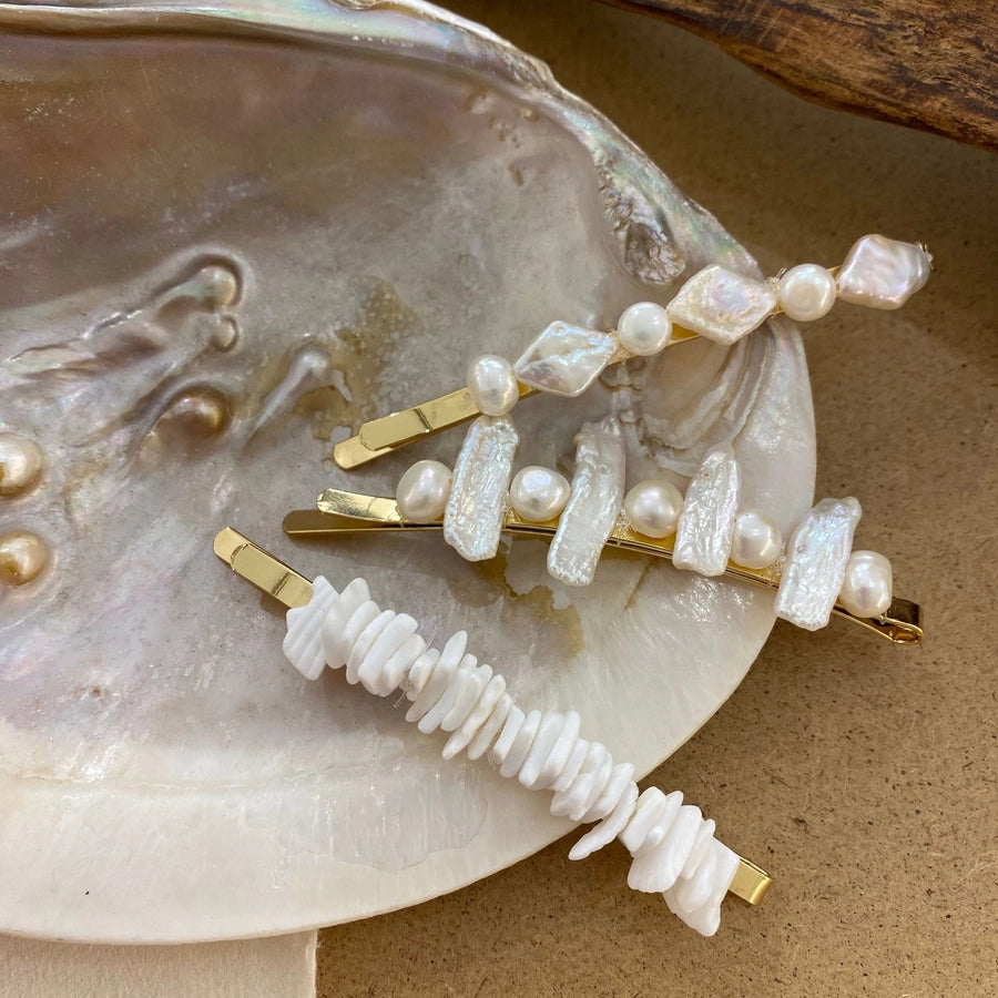 retro geometric freshwater pearl hair clip