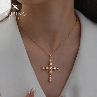 304 Stainless Steel Copper 18K Gold Plated Plating Inlay Cross Zircon Pendant Necklace