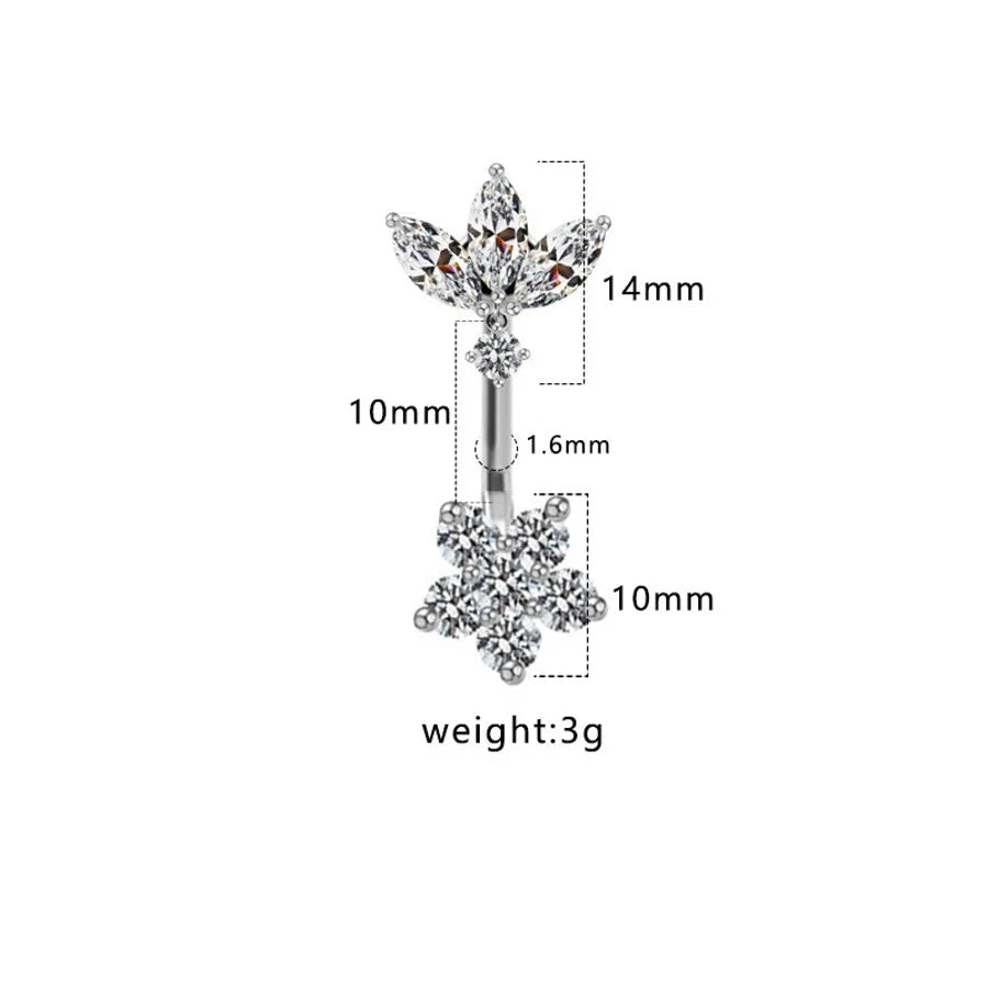 1 Piece Belly Rings Hip-Hop Sexy Heart Shape 316 Stainless Steel  Copper Plating Zircon White Gold Plated Gold Plated