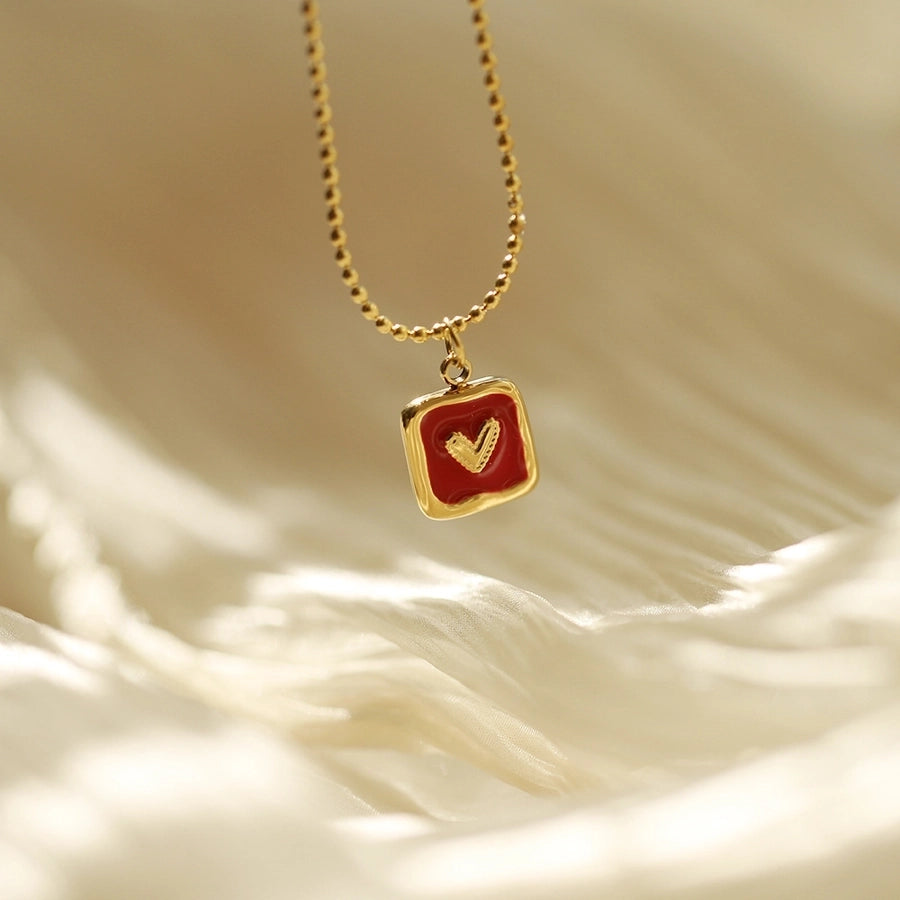 Jewelry IG Style Square Heart Shape 304 Stainless Steel 18K Gold Plated Enamel Pendant Necklace