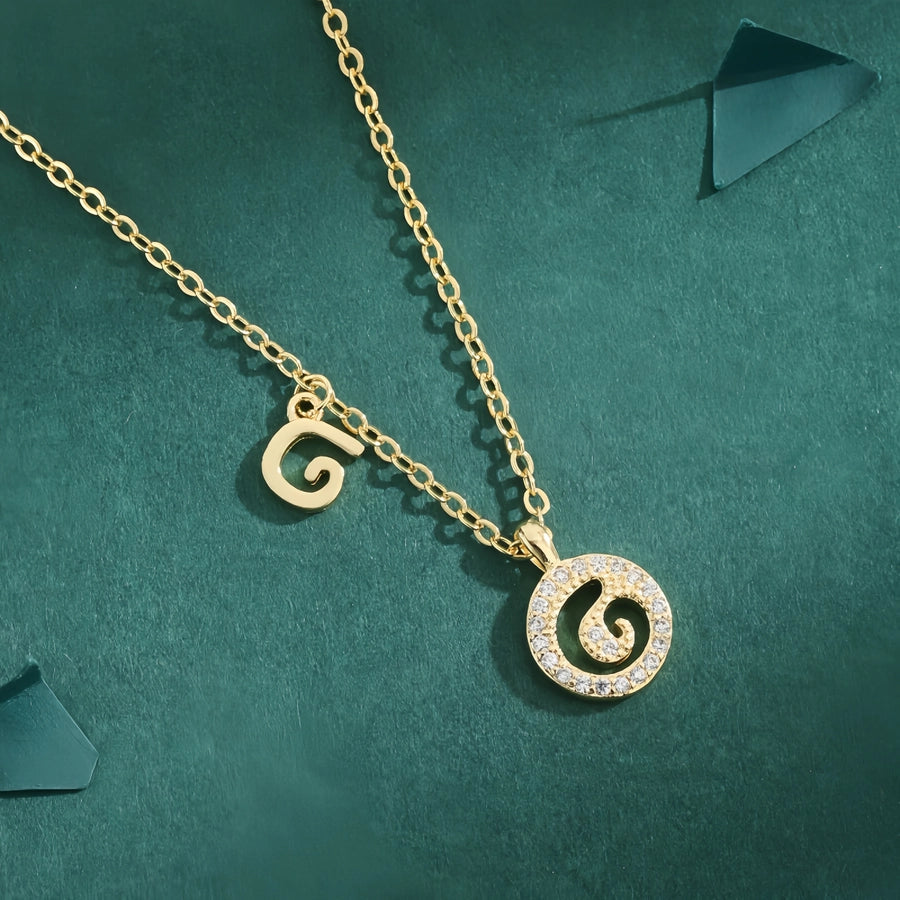 Copper 18K Gold Plated Inlay Letter Zircon Pendant Necklace