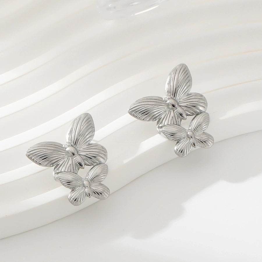 1 Pair Exaggerated Simple Style Oversized Flower Butterfly 304 Stainless Steel Ear Studs