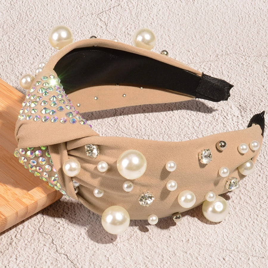 fashion solid color cloth inlay pearl hair band 1 piece